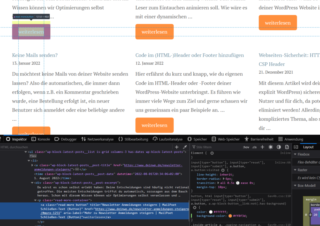 ScreenshotEntwicklerkonsole im Firefox von deinwp.de