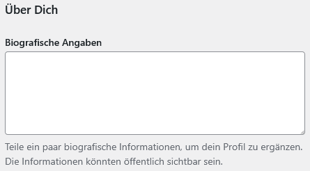 Screenshot der Biografischen Angaben im Nutzerprofil von WordPress.